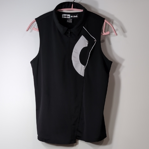 Jamie Sadock | Black Sleeveless Asymmetrical Collar 3/4 Zip Stretchy Top Size M - Picture 2 of 9